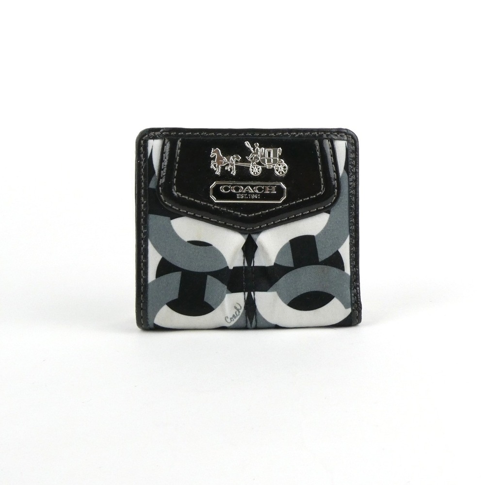 Coach Madison Signature Op Art Black White Gray Small Bifold Wallet